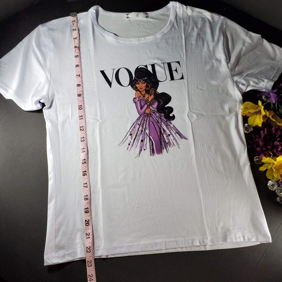 Jasmine Princess Blouse Top Aladdin Short Sleeve Knit Graphic Tee Shirt - Picture 2 of 9